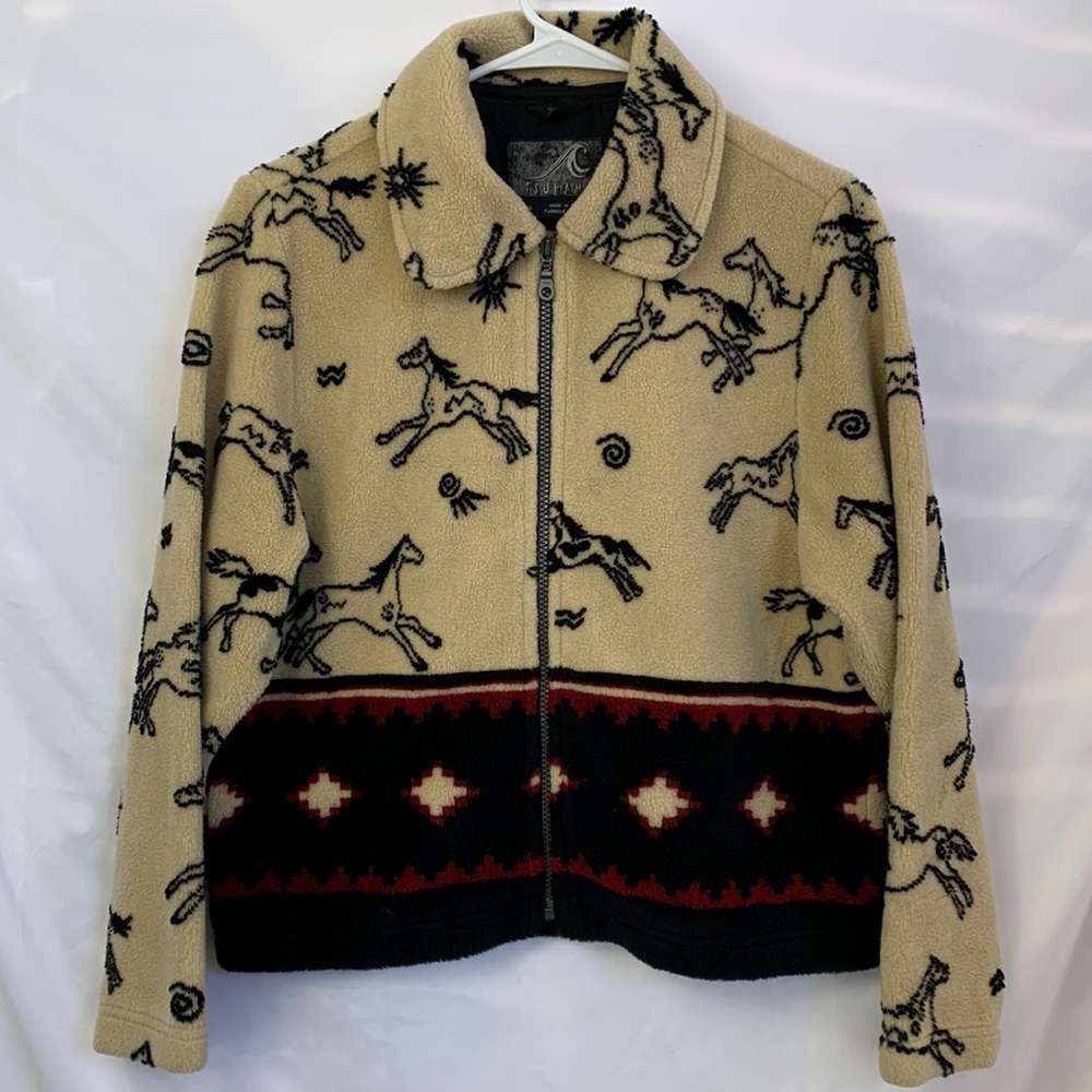 Tsunami Full Zip Long Sleeve Sweater Horse Western Print Size Small
